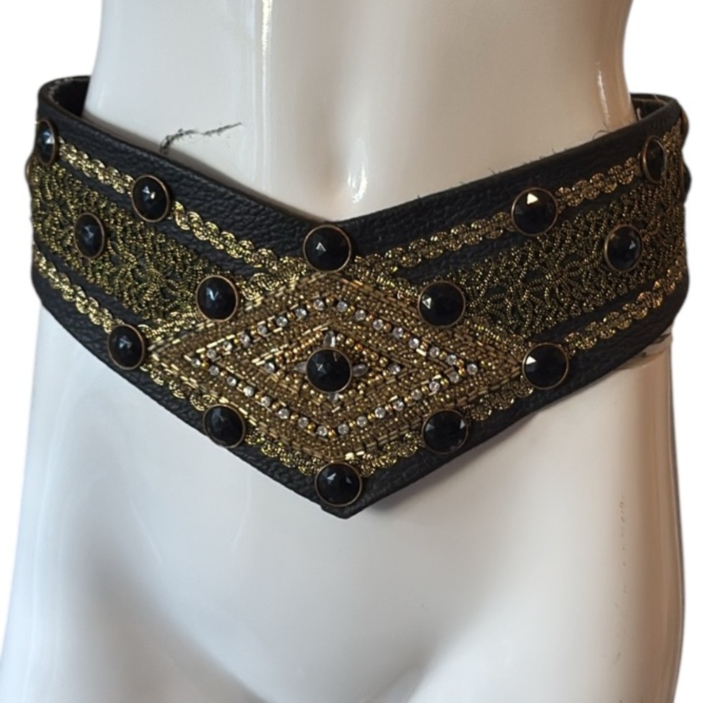 Embellished Black and Gold Women's Belt